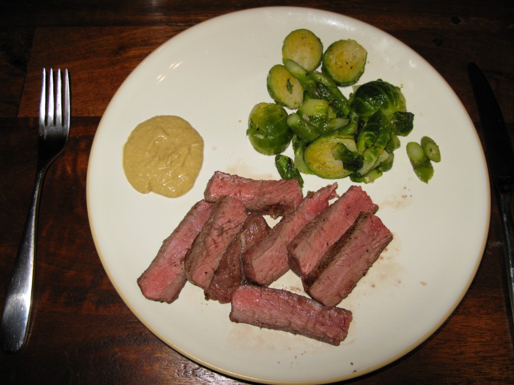 Ultra Lite Dinner - BBQ NY Strip Steak with Braised Brussel Sprouts and Asparagus