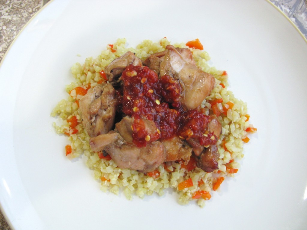BBQ_Organic_Chicken_ Thighs_with_Simple_Asian_Marinade_over Asian_Seasoned_Cauliflower_Rice