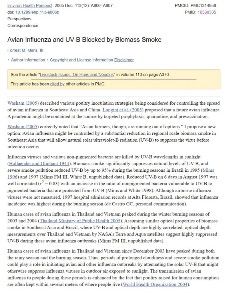 Avian Influenza and UV-B Blocked by Biomass Smoke_coronavirus_COVID19_update_3-29-2020