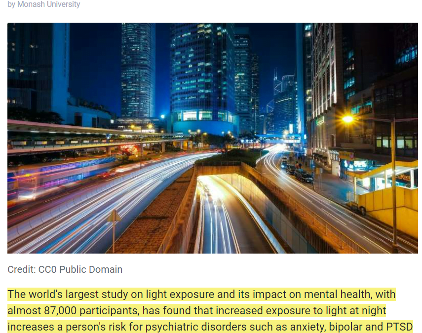 Artificial Light at Night Causes Anxiety, PTSD, Bipolar Disorder