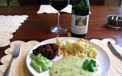 Filet mignon, spicy polenta, steamed cauliflower and perfect guacamole